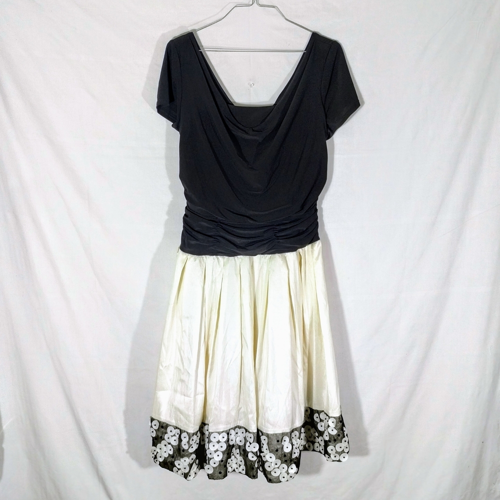S.L. Fashions Black White Formal Cocktail Party Midi Dress Special Occasion